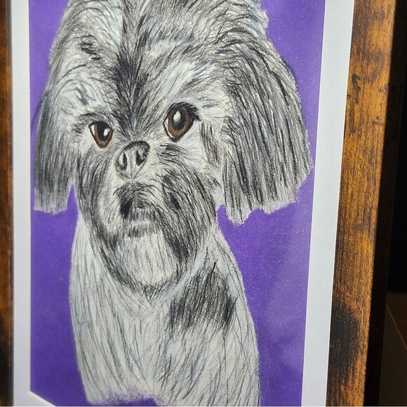 Hand Crafted Shih-Tzu Dog Colored Pencil Drawing Framed 9x11" - Picture 10 of 16